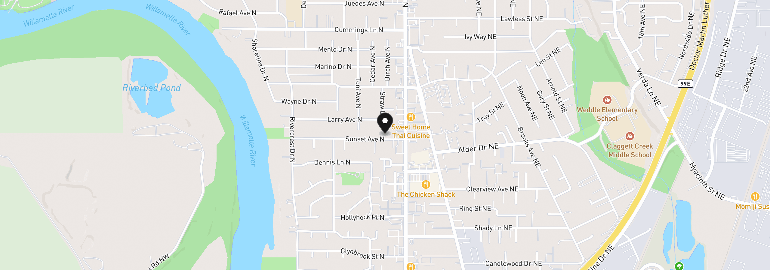 Map showing the location of 211 Sunset Ave, Keizer, OR 97303