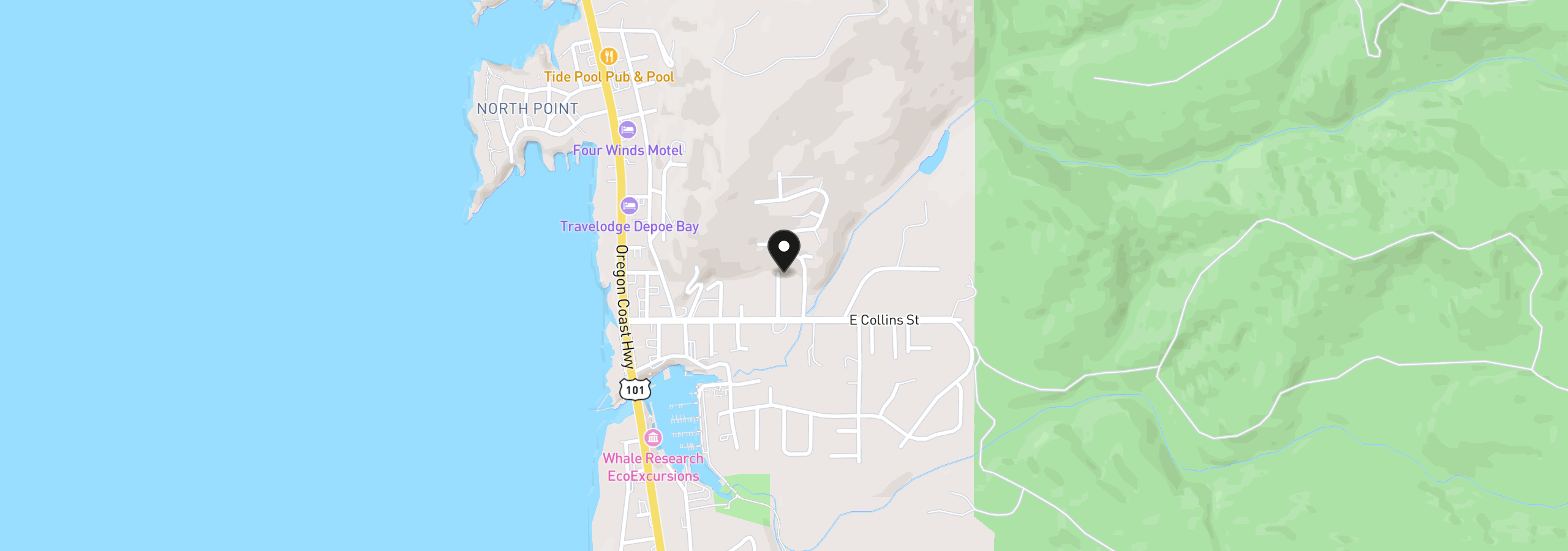 Map showing the location of 80 NE Keene Ave, Depoe Bay, OR 97341