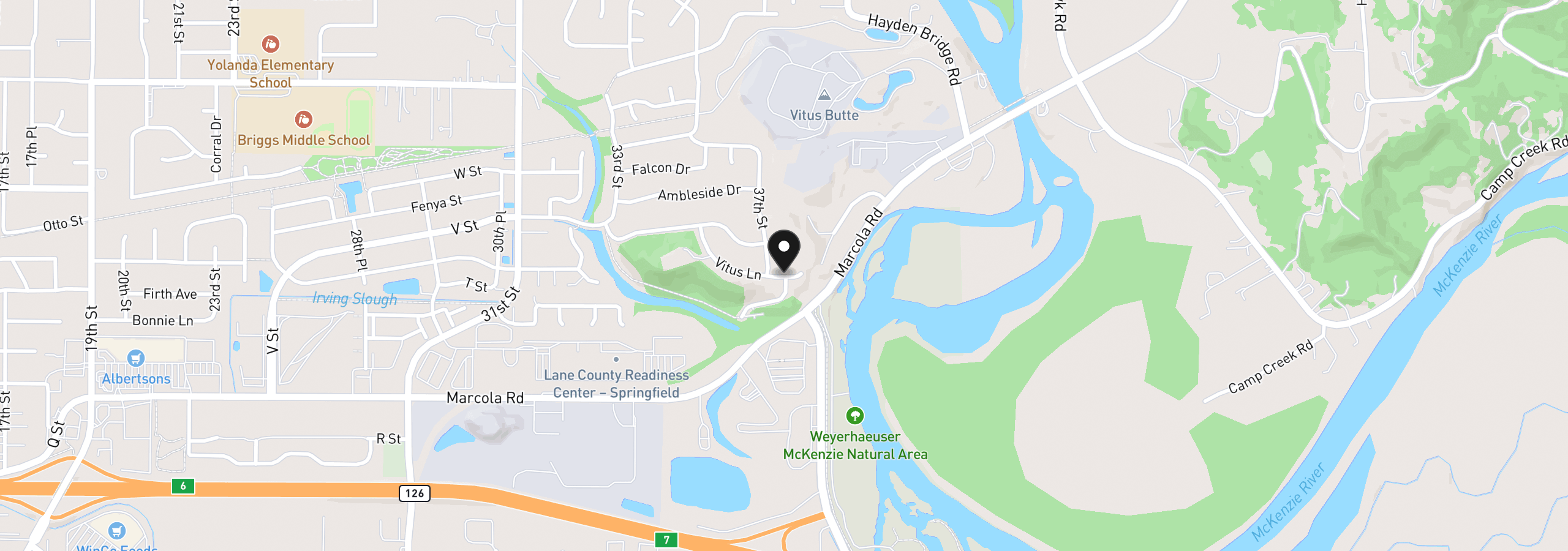 Map showing the location of 3767 Vitus Ln, Springfield, OR 97477