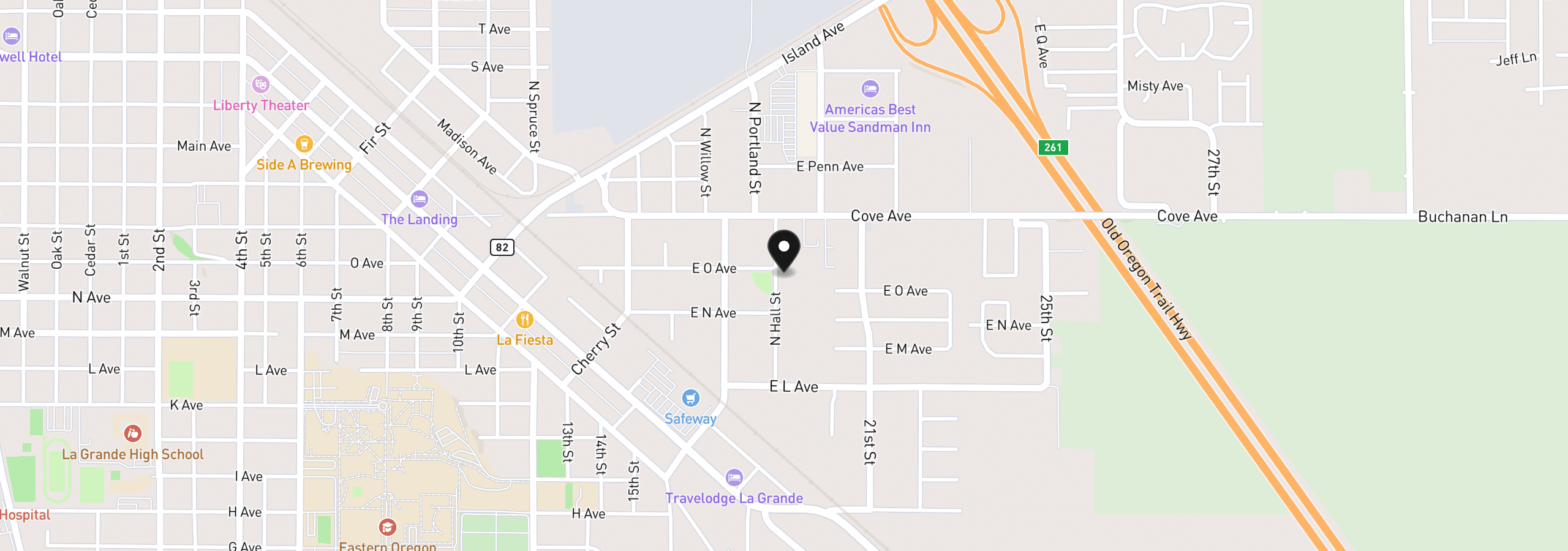 Map showing the location of 1311 N Hall St, La Grande, OR 97850