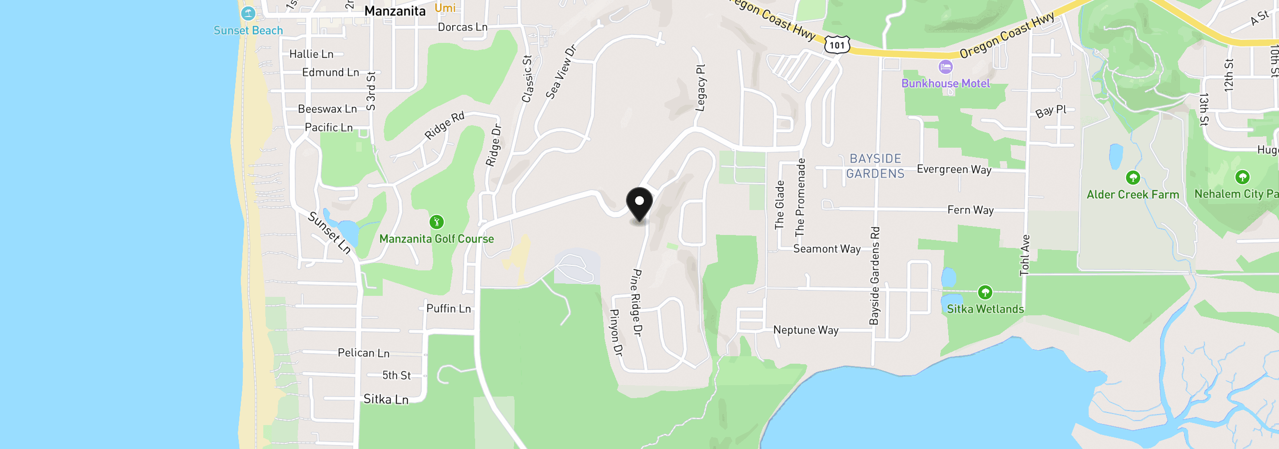 Map showing the location of 10140 Pine Ridge Dr, Manzanita, OR 97130
