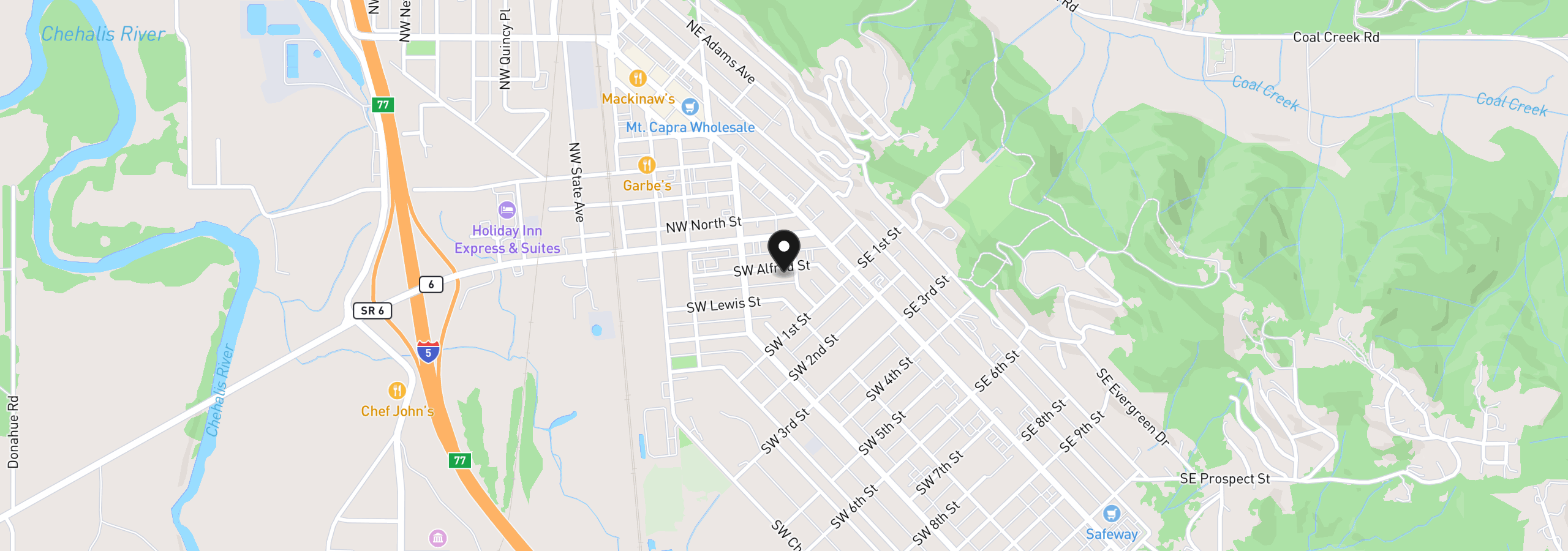 Map showing the location of 151 SW Alfred St, Chehalis, Wa 98532