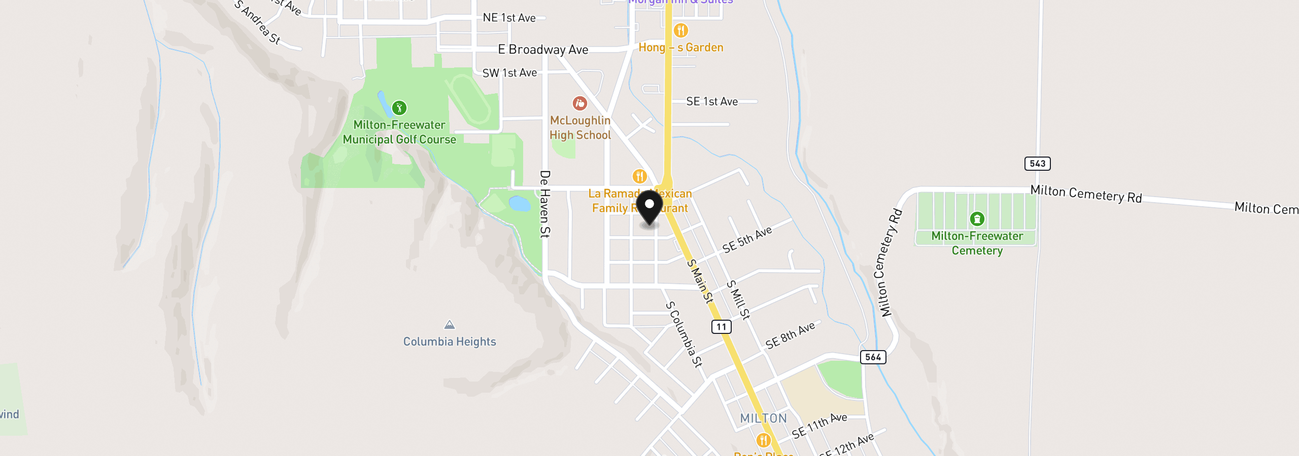 Map showing the location of 320 S Columbia St, Milton-Freewater, OR 97862