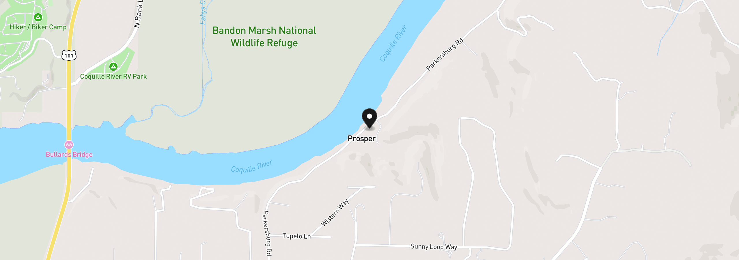 Map showing the location of 57586 Parkersburg Rd, Bandon, OR 97411