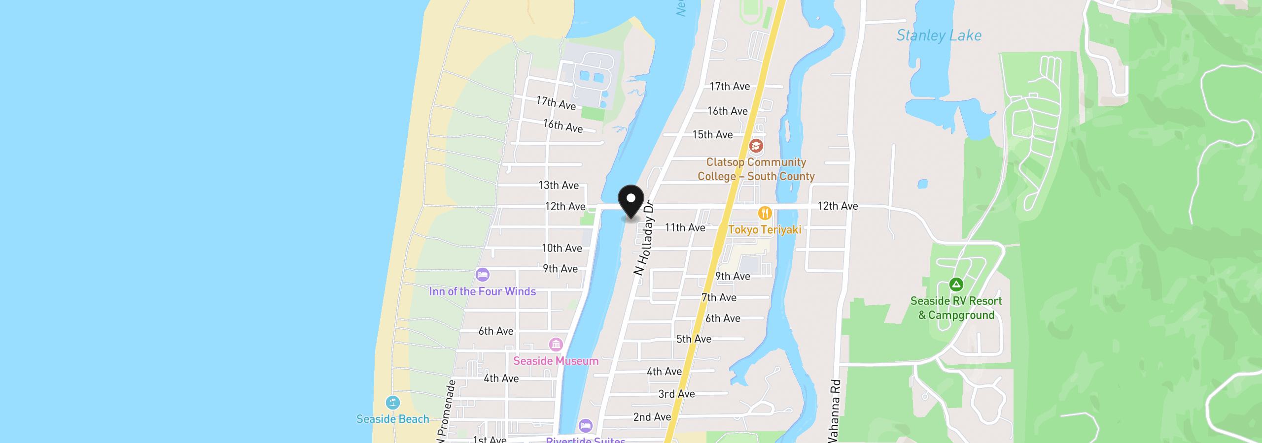 Map showing the location of 1000 N Holladay Dr 408, Seaside, OR 97138