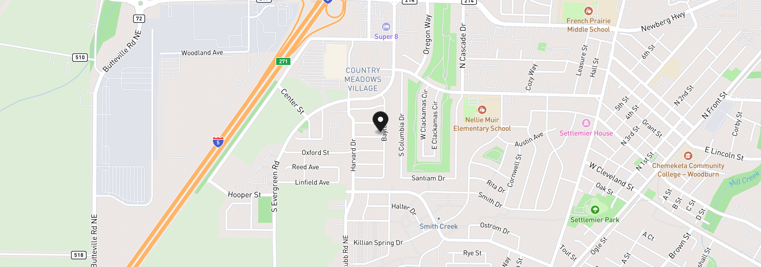 Map showing the location of 2607 Duke St, Woodburn, OR 97071