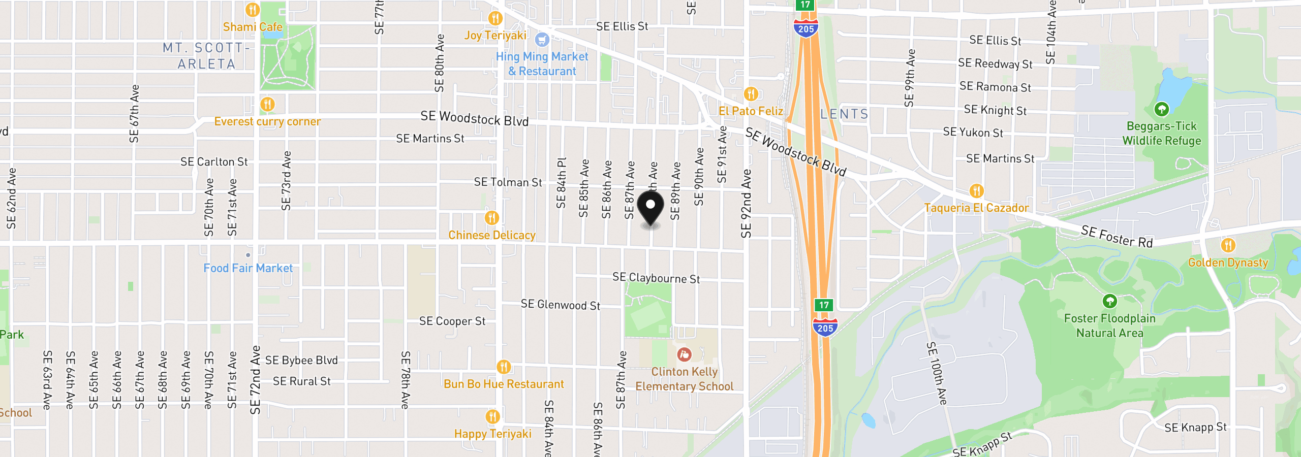 Map showing the location of 6441 SE 88th Ave, Portland, OR 97217