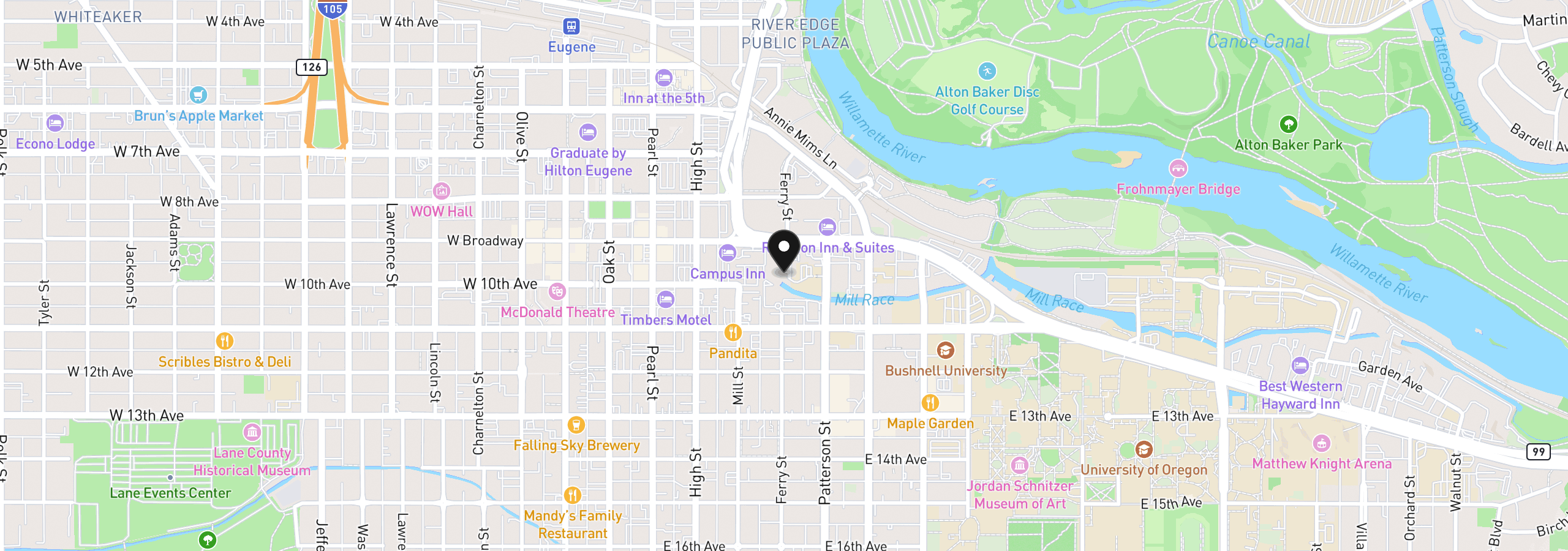 Map showing the location of 998 Ferry Ln, Eugene, OR 97401