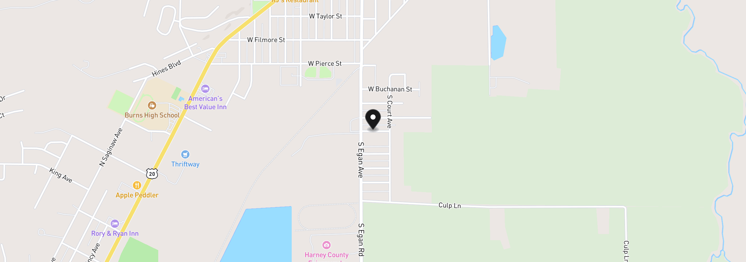 Map showing the location of 420 W Grant St, Burns, OR 97720