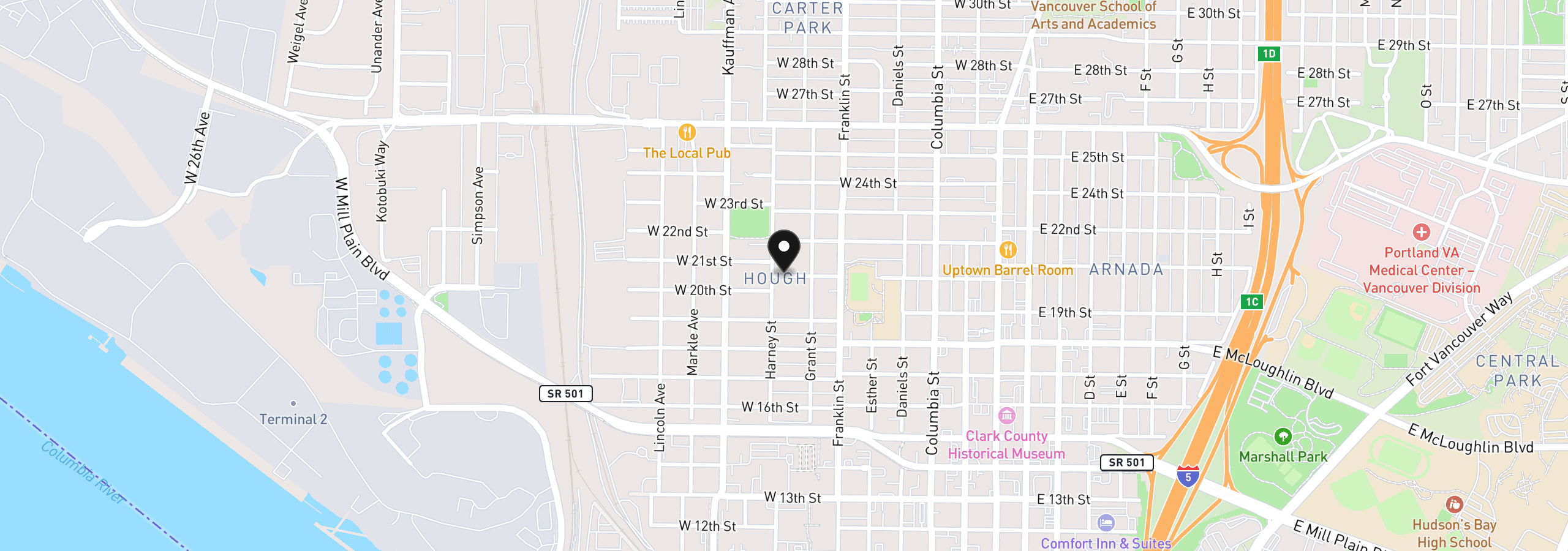 Map showing the location of 900 W 16th St, Vancouver, Wa 98660
