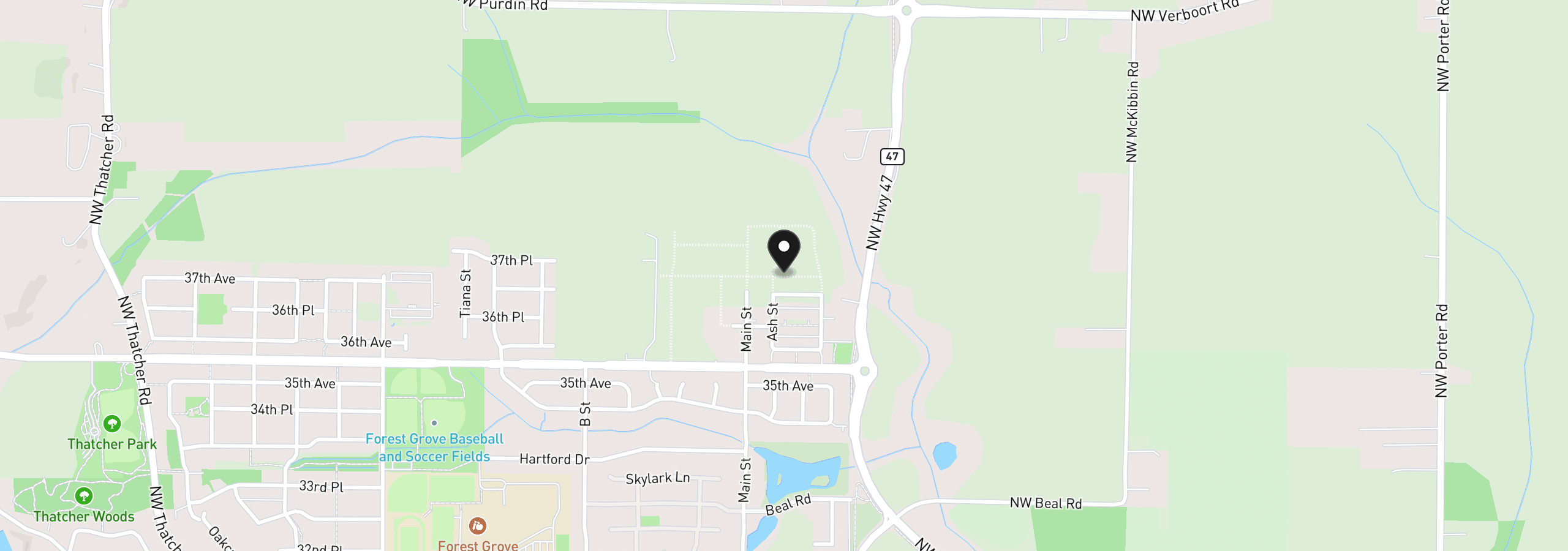 Map showing the location of 3763 Ash St, Forest Grove, OR 97116