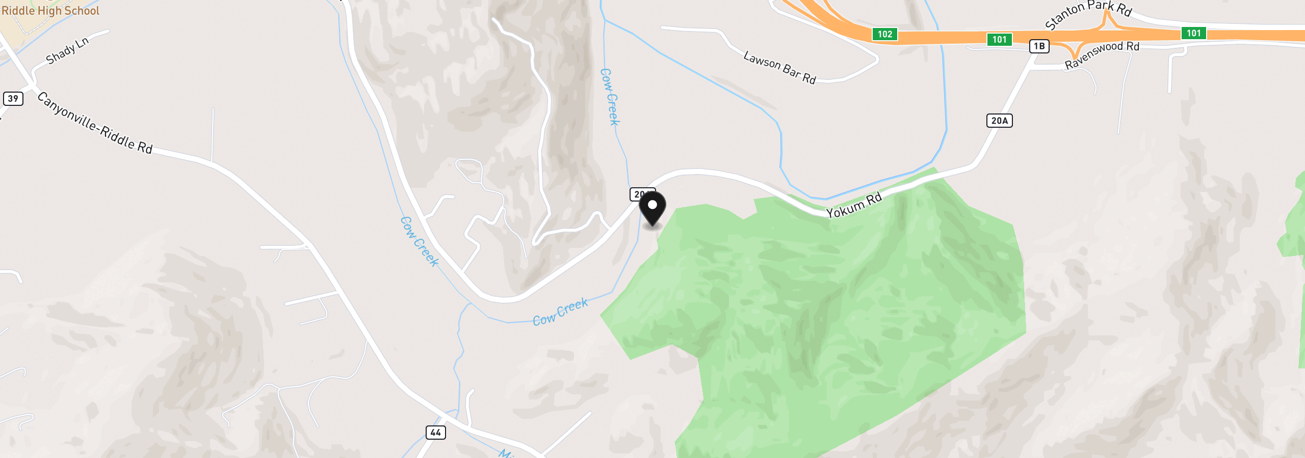 Map showing the location of 1138 Yokum Rd, Riddle, OR 97469