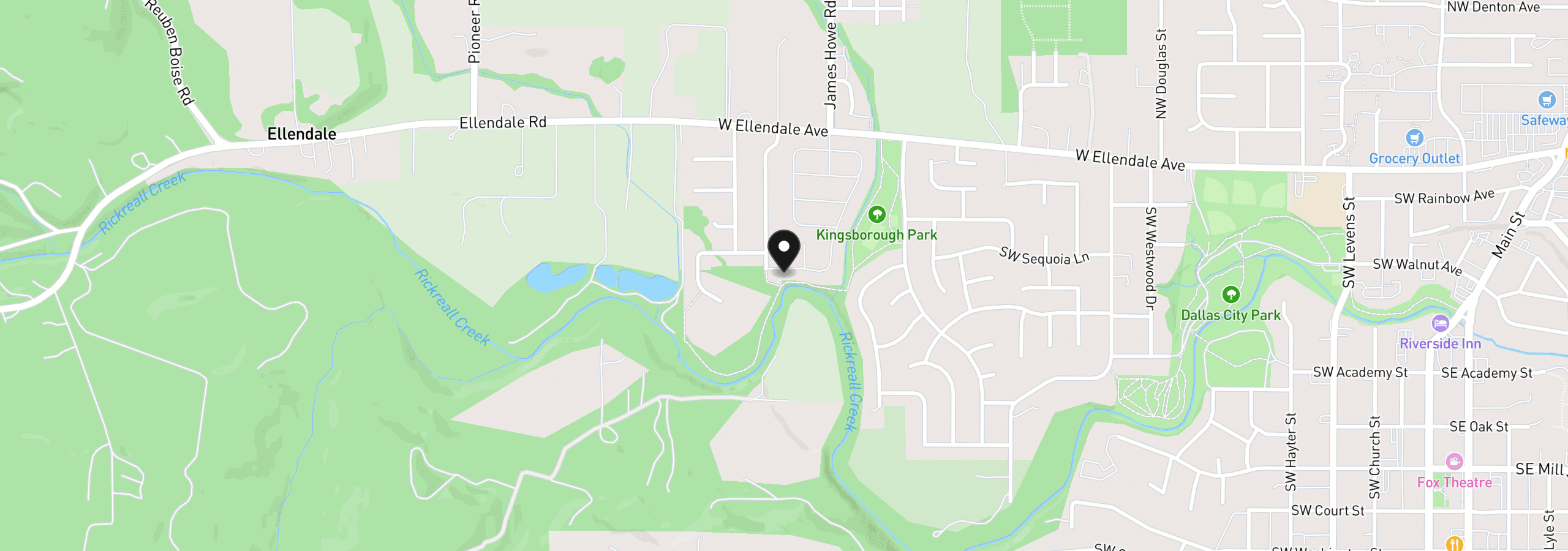 Map showing the location of 1401 W Ellendale Ave 34, Dallas, OR 97338