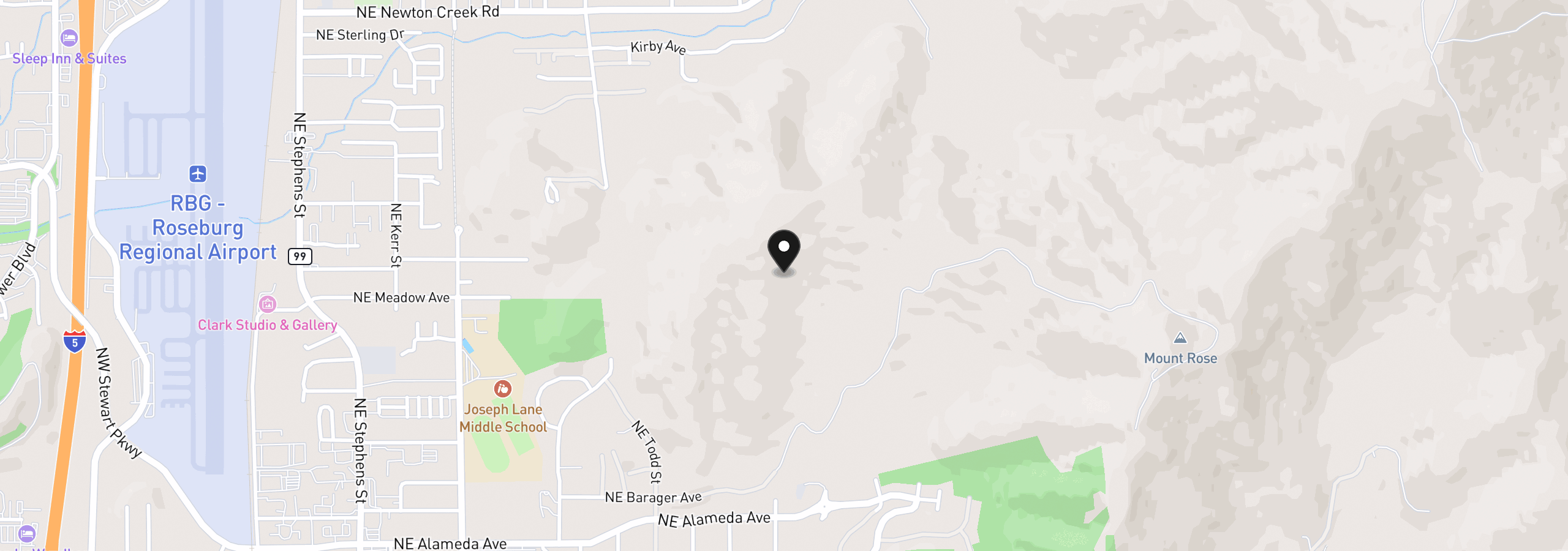 Map showing the location of 0 NE Barager Ave, Roseburg, OR 97470
