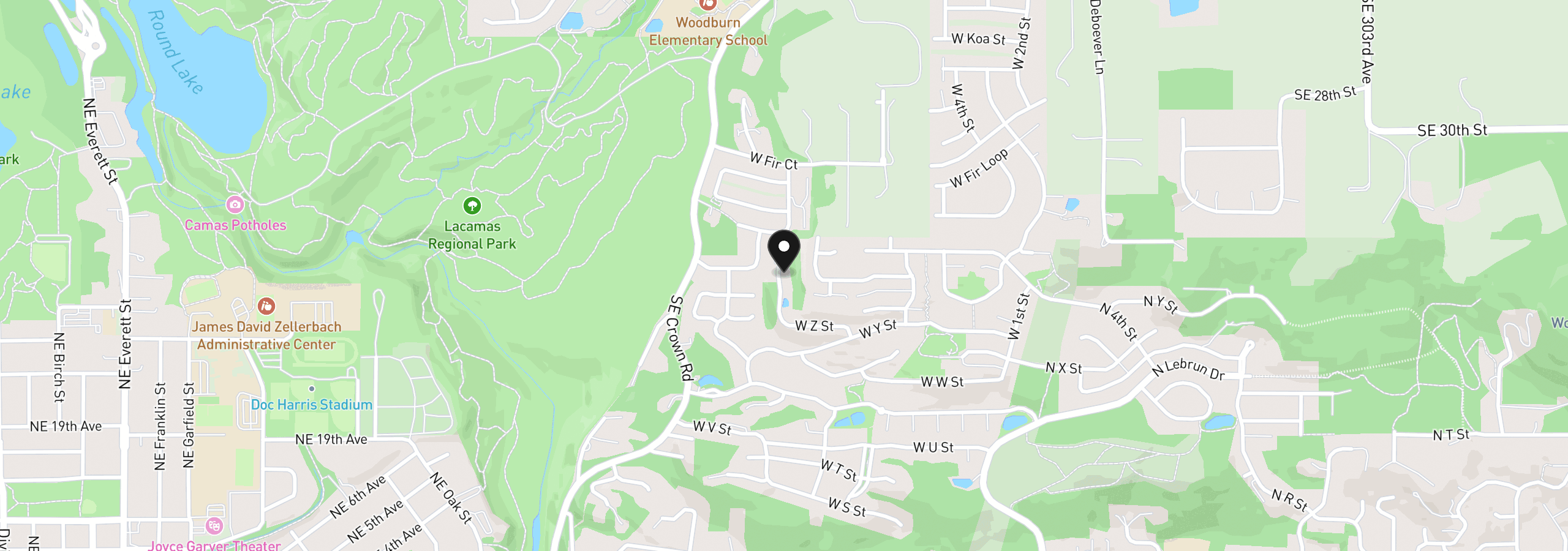Map showing the location of 2918 W 9th St, Washougal, Wa 98671