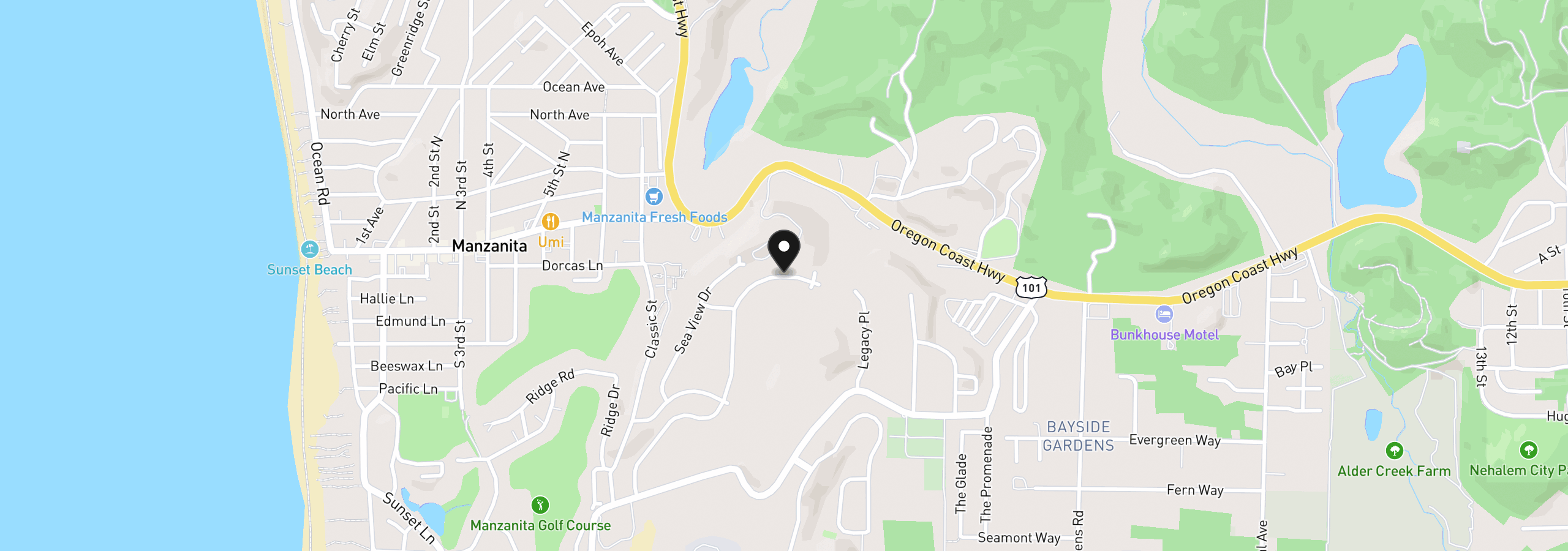 Map showing the location of 433 Meadows Dr, Manzanita, OR 97130