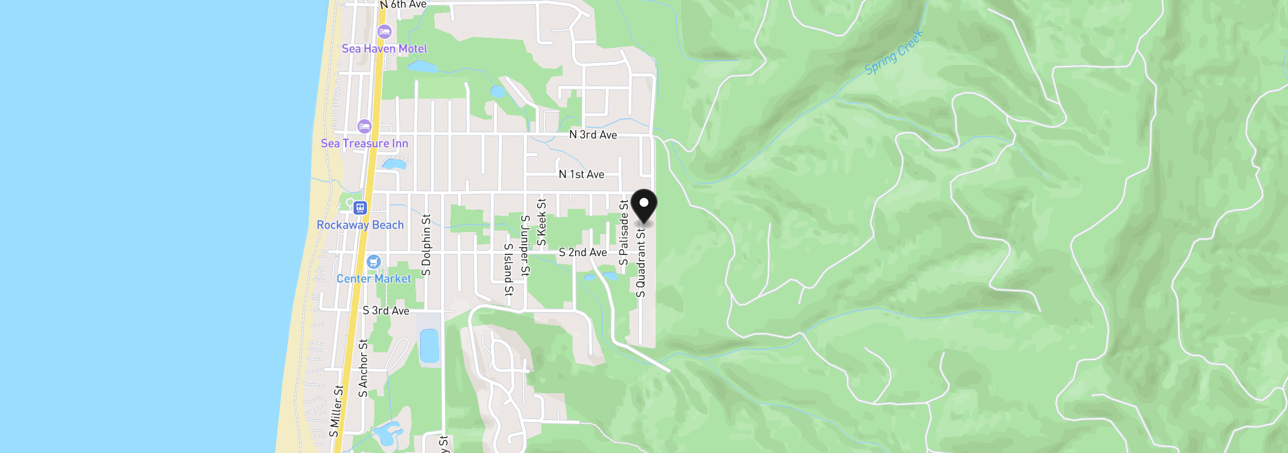 Map showing the location of S Quadrant St, Rockaway Beach, OR 97136