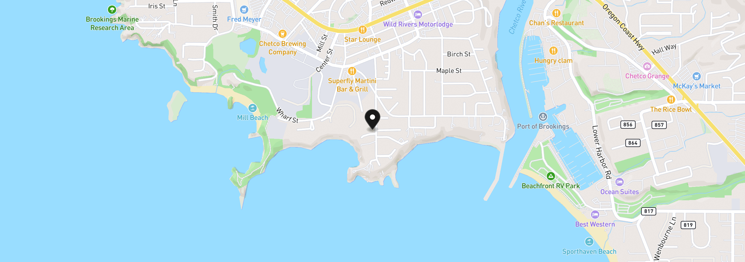 Map showing the location of Edge Cliff Dr 11, Brookings, OR 97415
