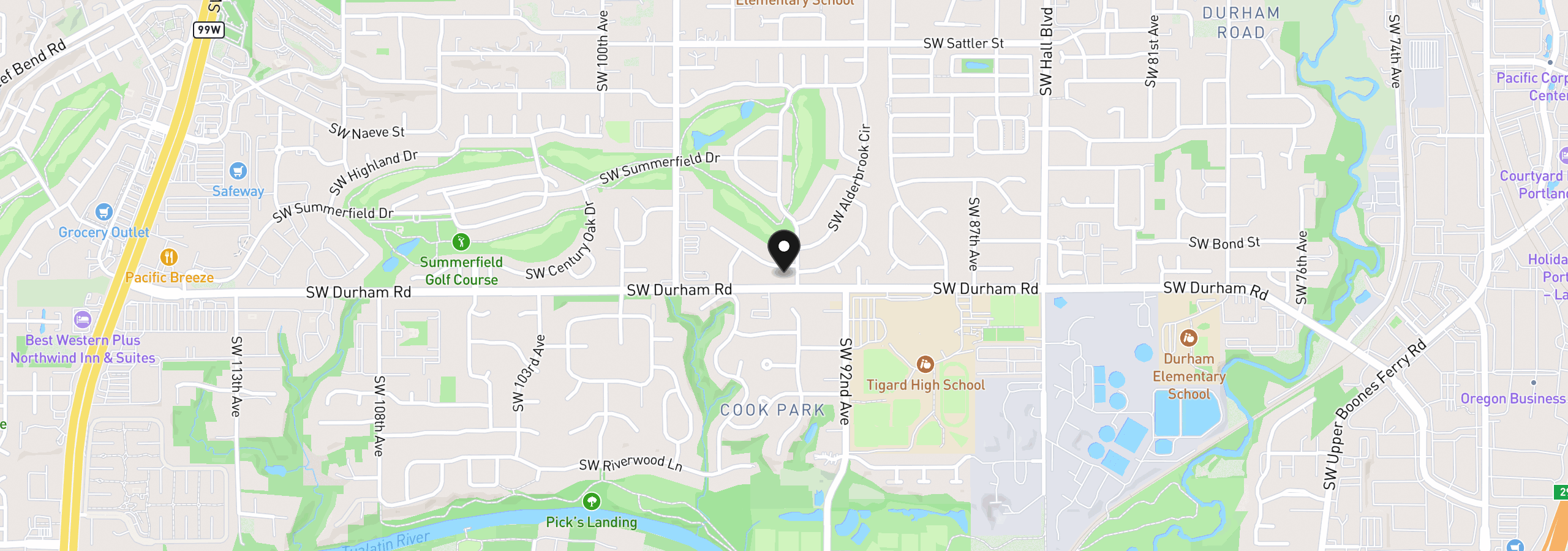 Map showing the location of 9420 SW Brentwood Pl, Tigard, OR 97224