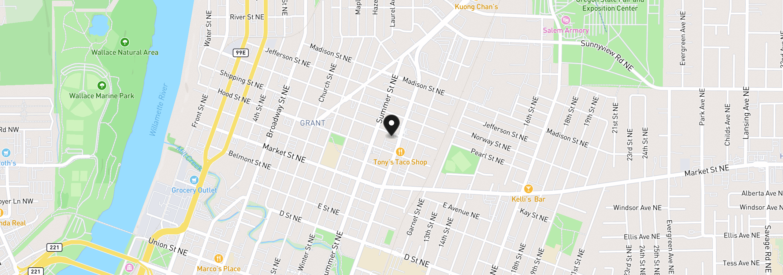 Map showing the location of 970 Shipping St NE, Salem, OR 97301