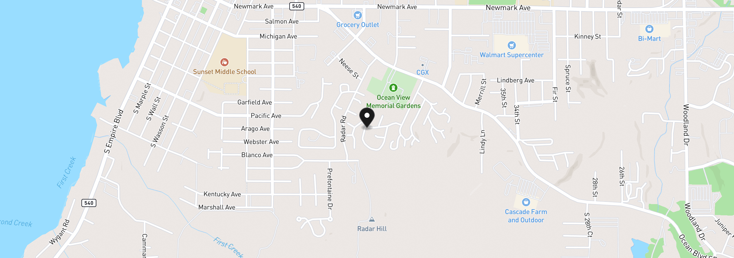 Map showing the location of 690 Village Pines Dr, Coos Bay, OR 97420