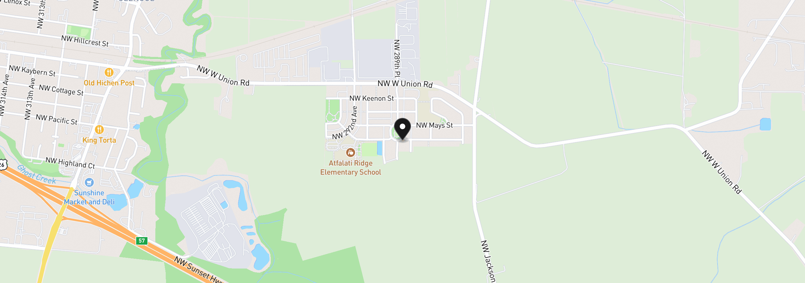 Map showing the location of 10100 NW 289th Ave, North Plains, OR 97133