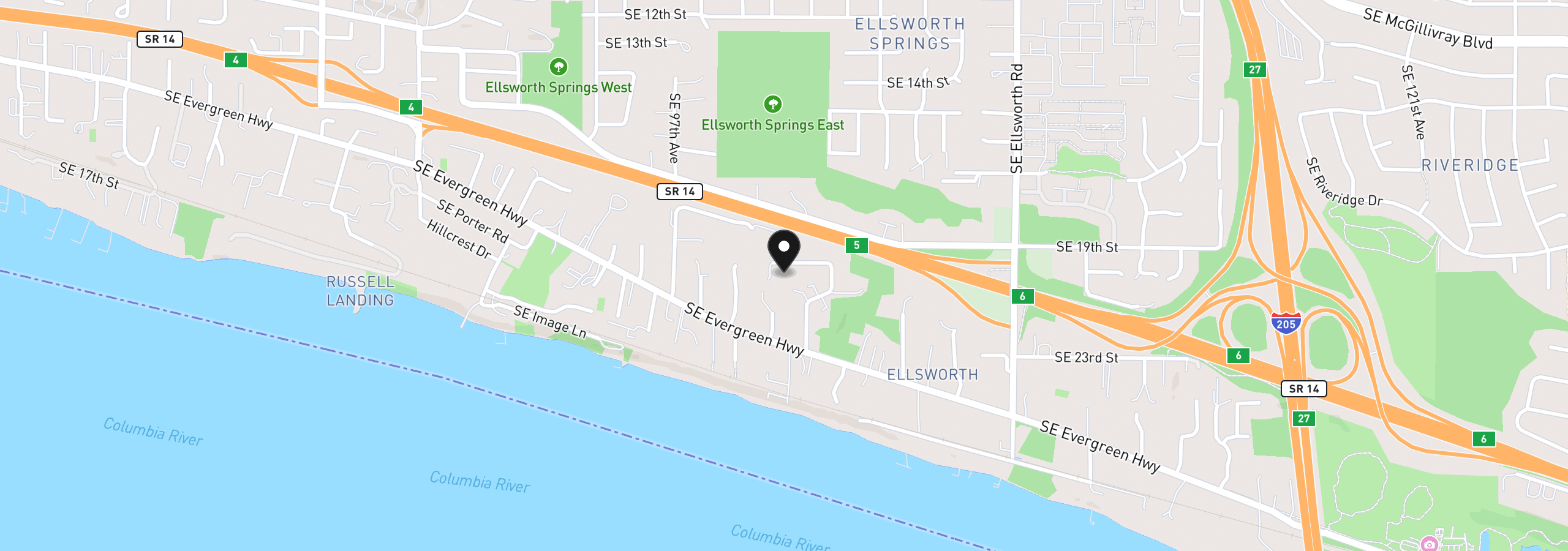Map showing the location of 10000 SE Evergreen Hwy, Vancouver, Wa 98664