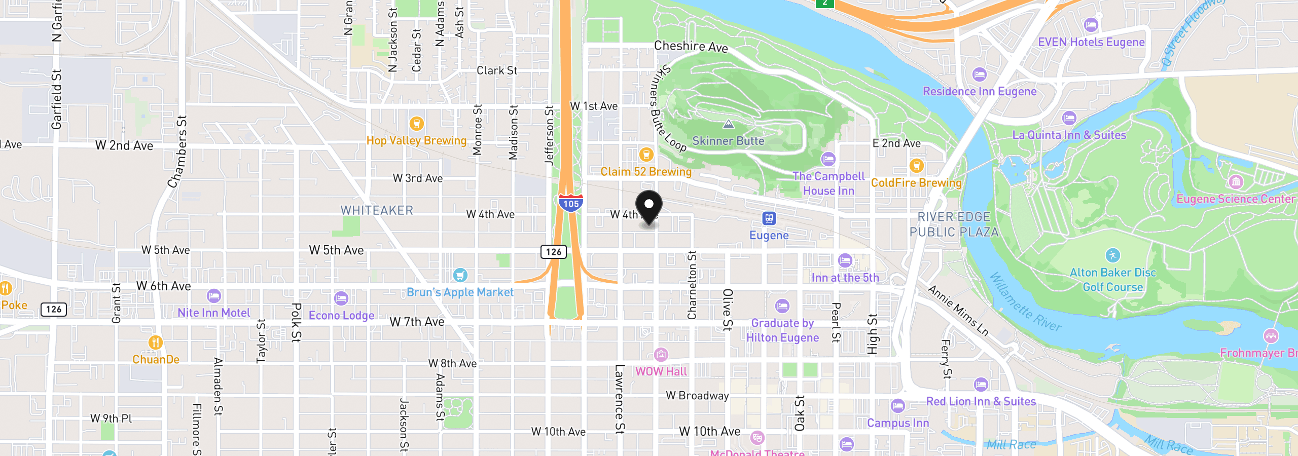 Map showing the location of 436 Lincoln St, Eugene, OR 97401