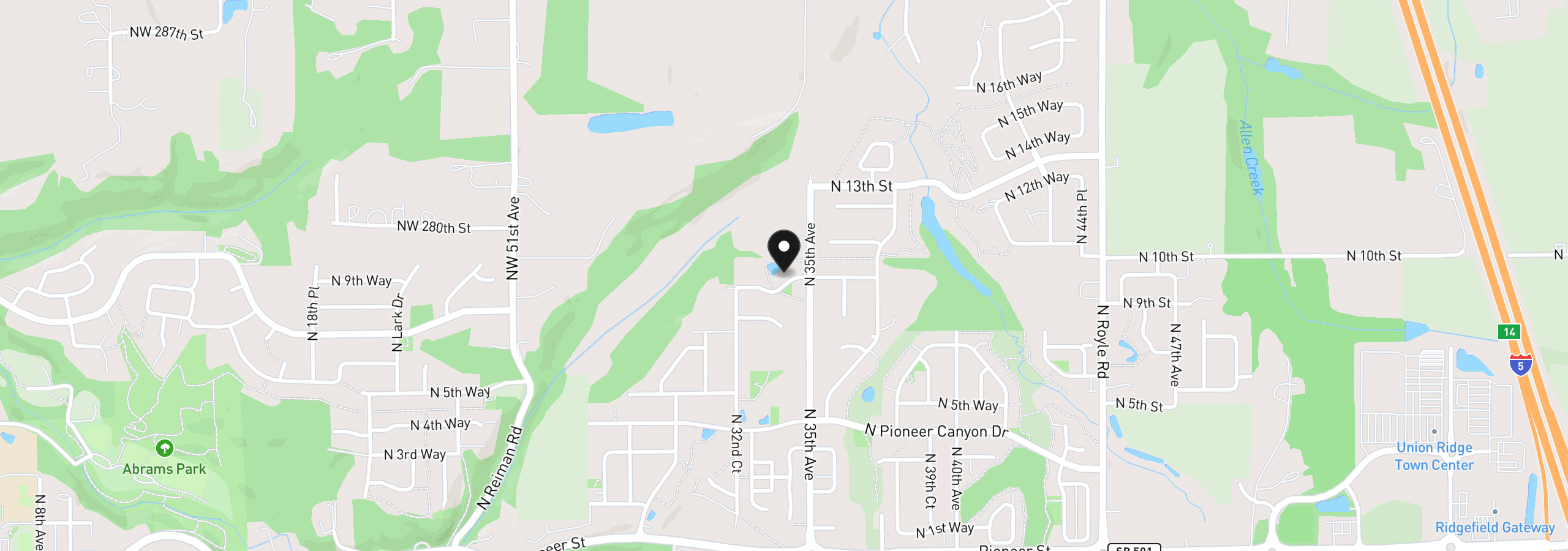 Map showing the location of 3400 N 10th St, Ridgefield, Wa 98642