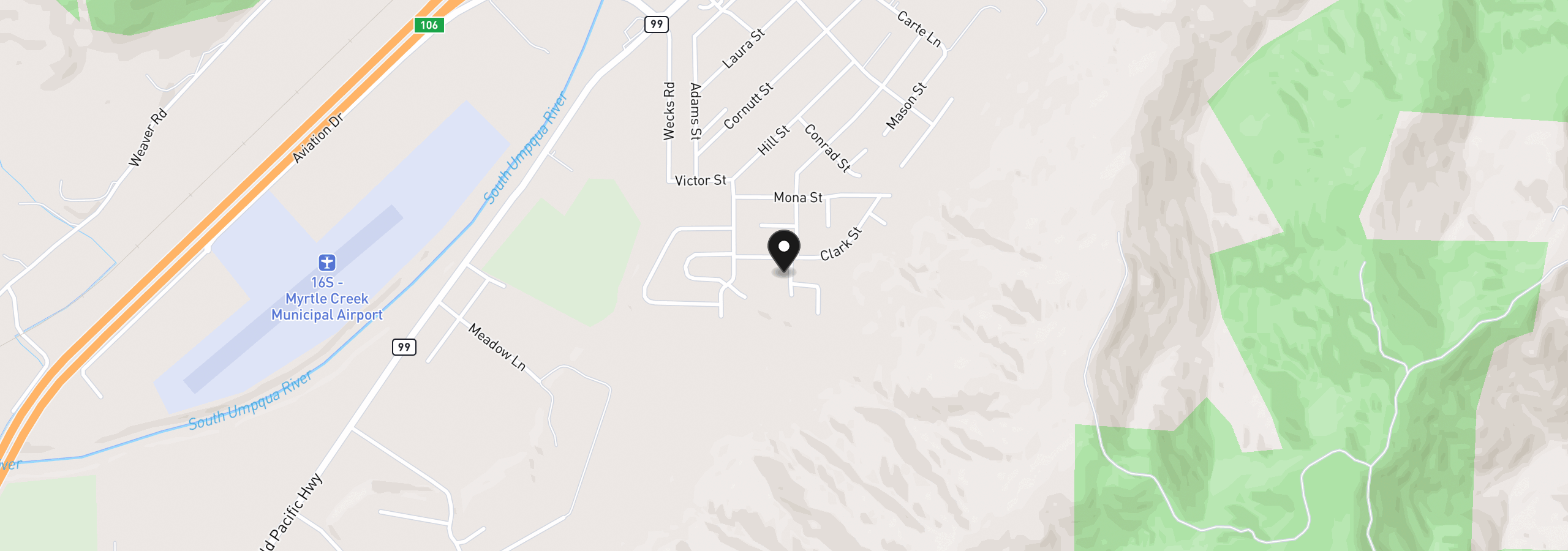 Map showing the location of 131 Allan St, Myrtle Creek, OR 97457