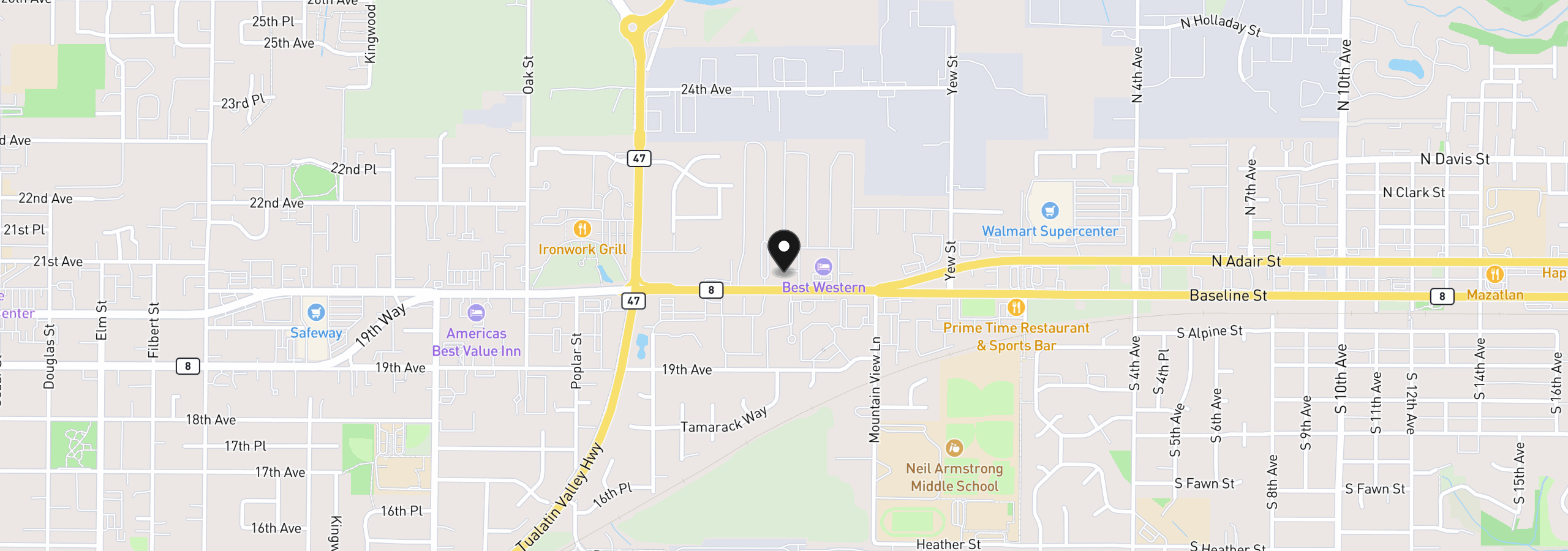 Map showing the location of 3839 Pacific Ave, Forest Grove, OR 97116