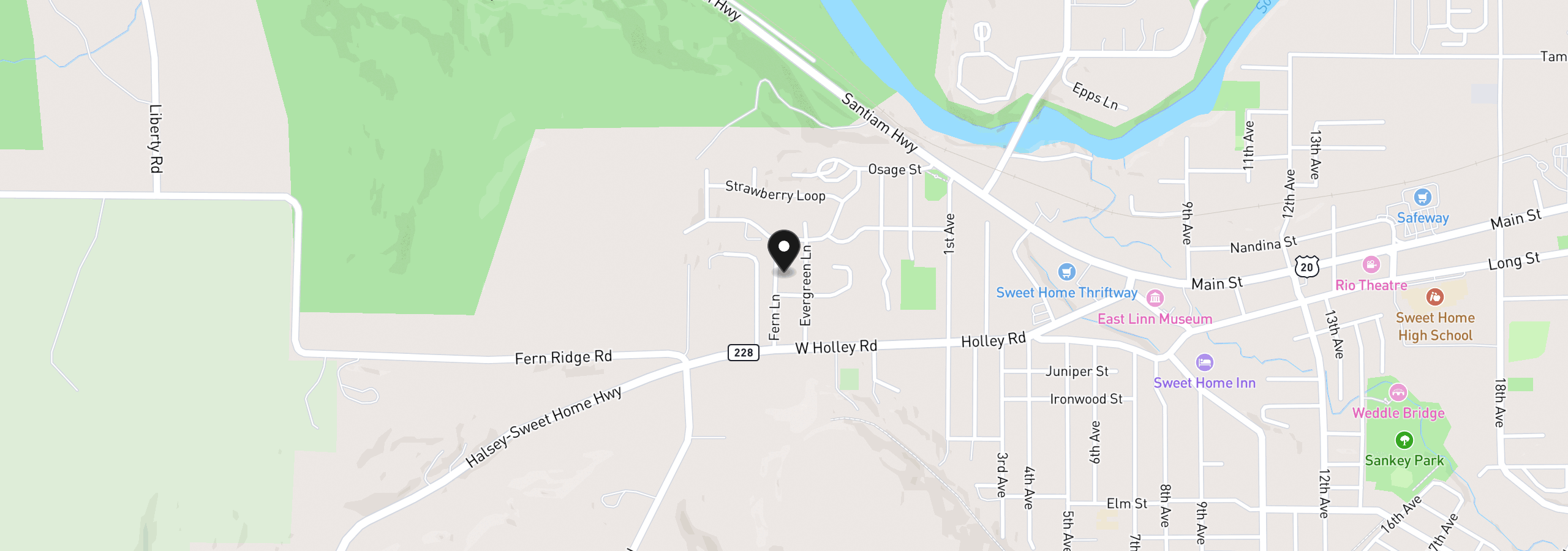Map showing the location of 1375 Fern Ln, Sweet Home, OR 97386