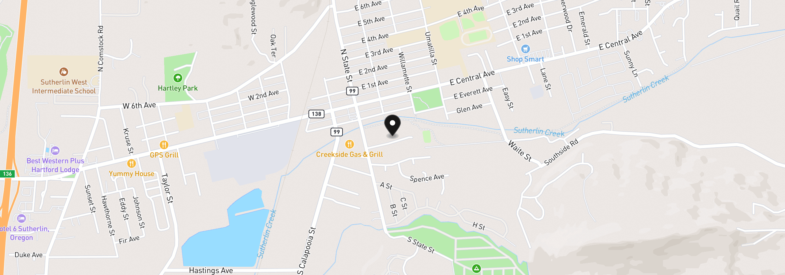 Map showing the location of 201 Heavenly Ct, Sutherlin, OR 97479