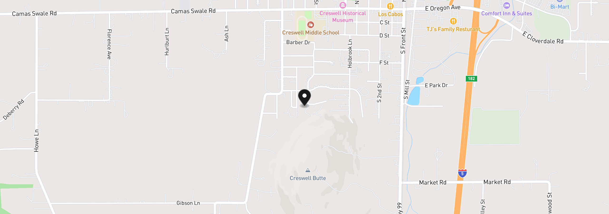 Map showing the location of 805 Queens Ave, Creswell, OR 97426
