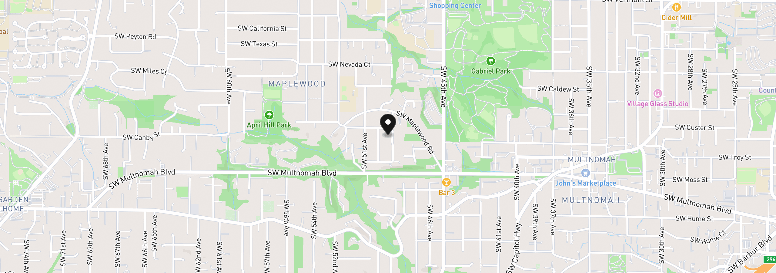 Map showing the location of 7623 SW 49th Ave, Portland, OR 97219