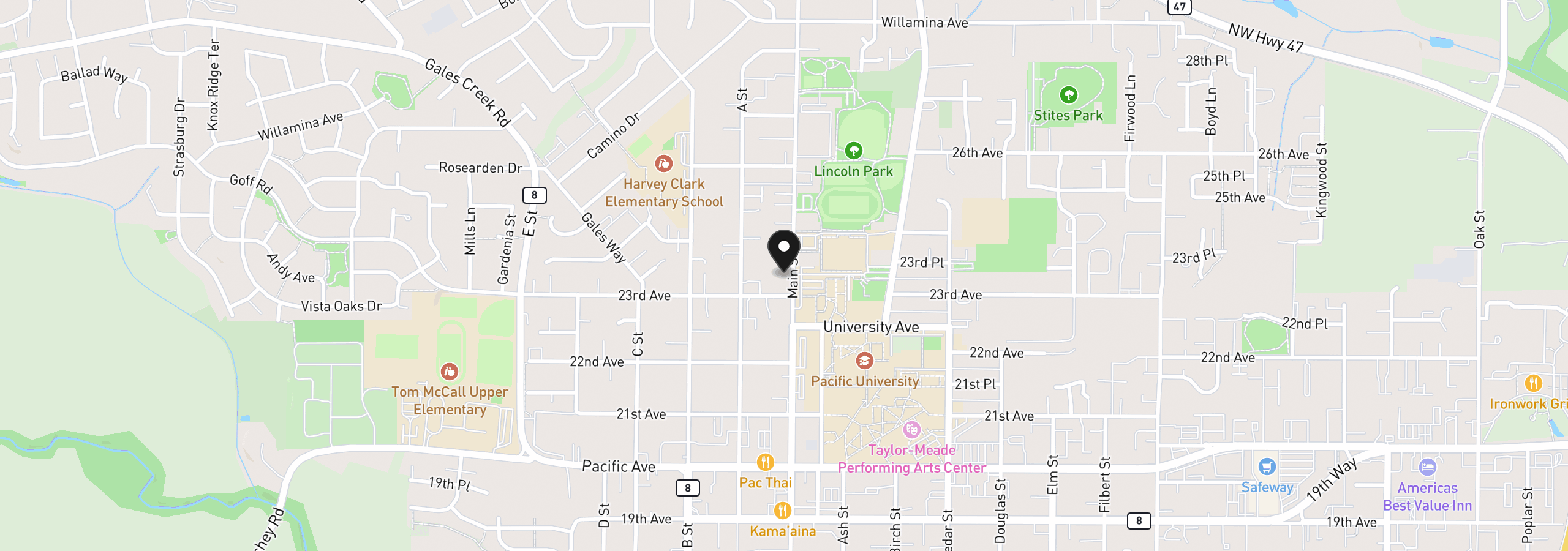 Map showing the location of 2318 Main St, Forest Grove, OR 97116