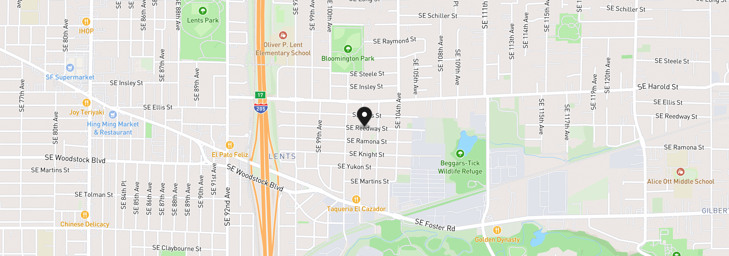 Map showing the location of 0 SE Reedway St, Portland, OR 97266