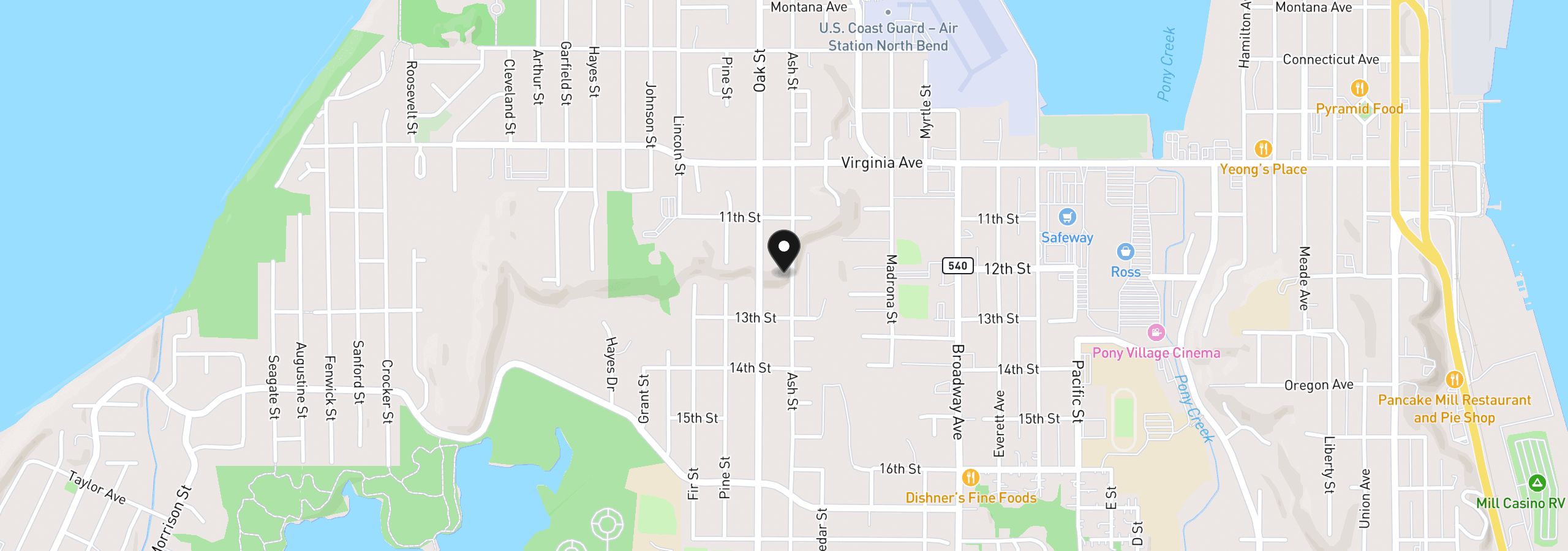 Map showing the location of 00 Ash St, North Bend, OR 97459