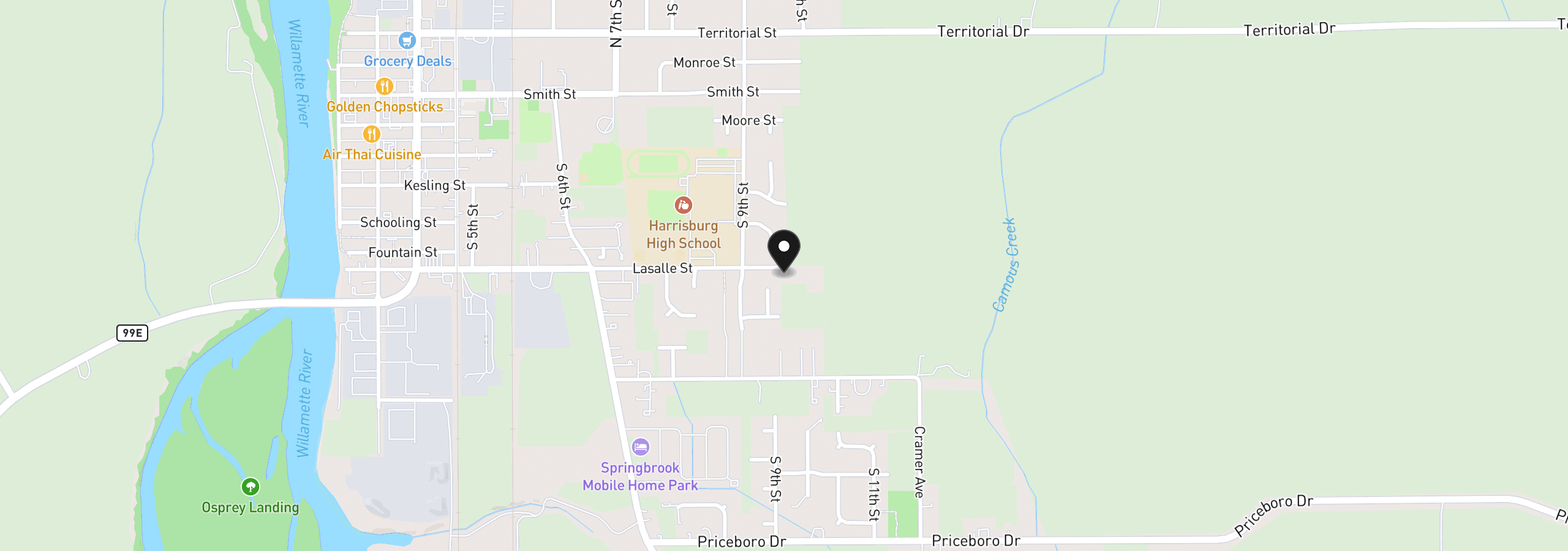 Map showing the location of 950 Lasalle St, Harrisburg, OR 97446