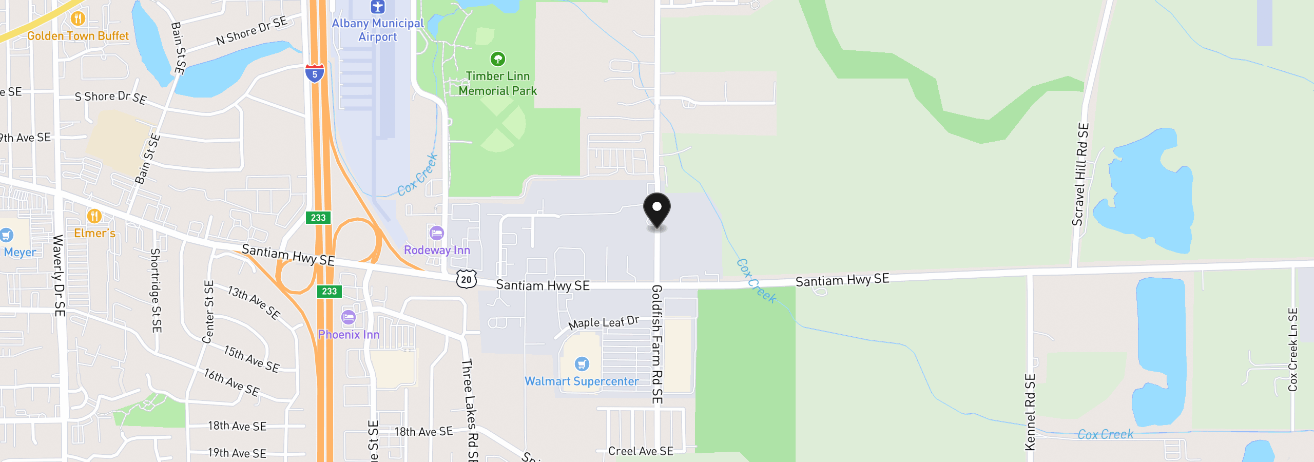 Map showing the location of Gold Fish Farm Rd, Albany, OR 97322