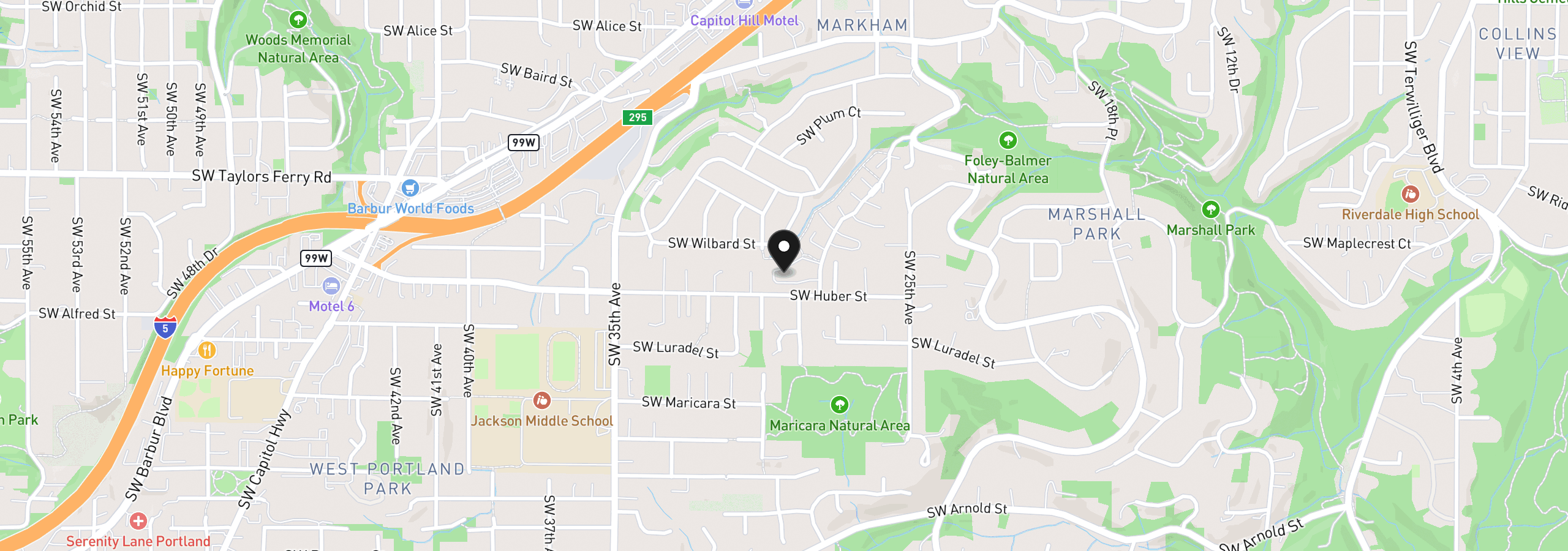 Map showing the location of 10023 SW Quail Post Rd, Portland, OR 97219