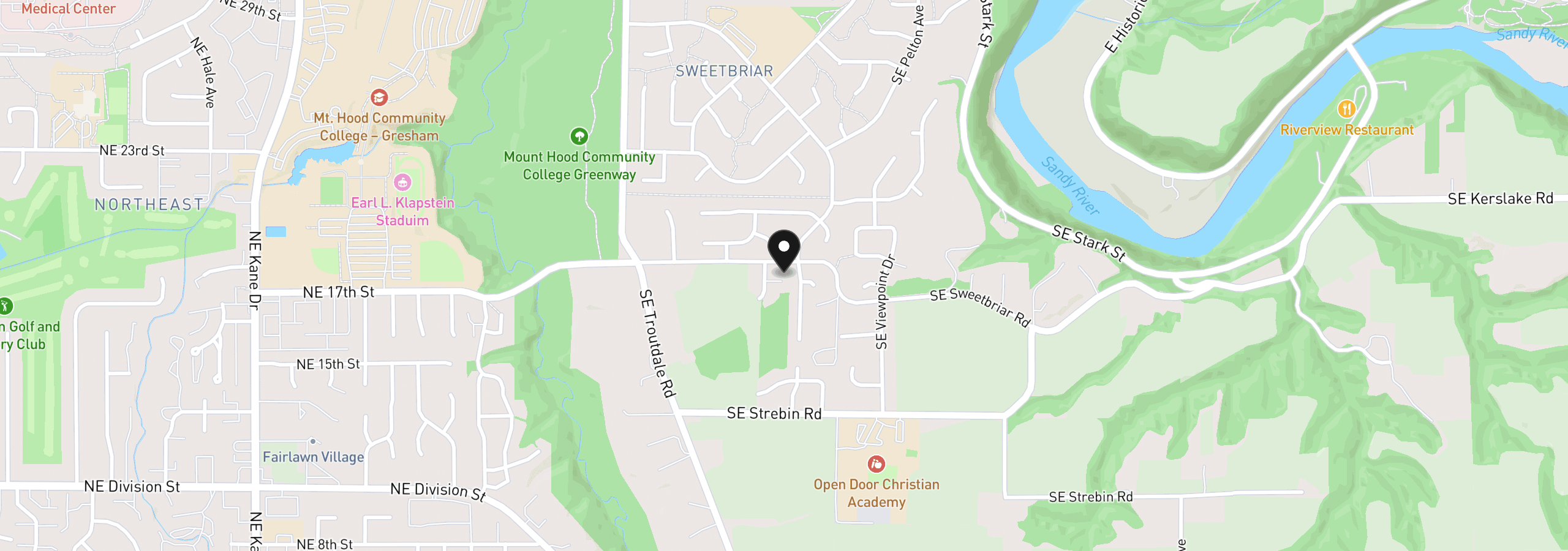 Map showing the location of 4406 SE Jones Ln, Troutdale, OR 97060