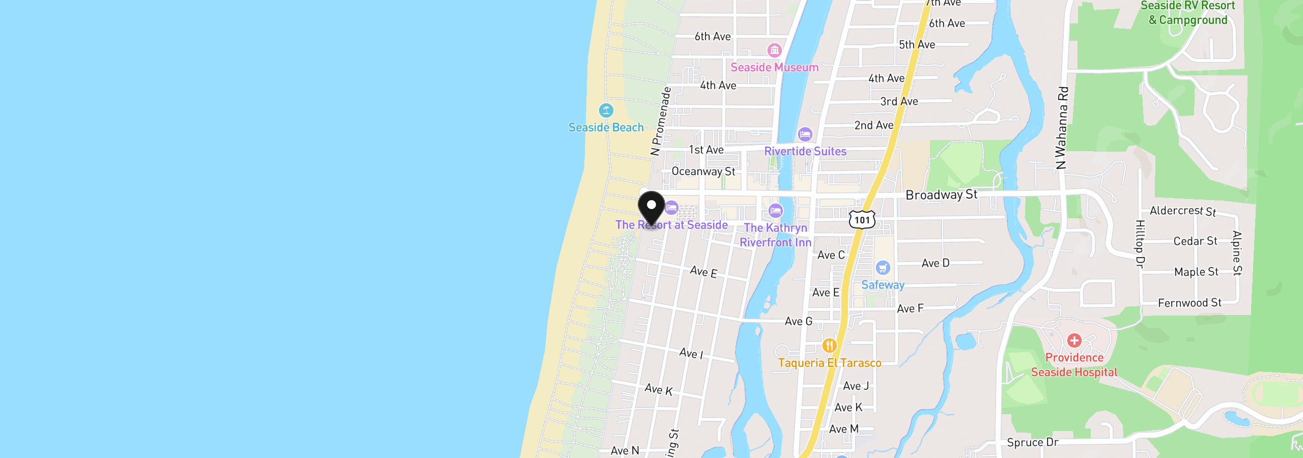 Map showing the location of 321 S Prom C, Seaside, OR 97138