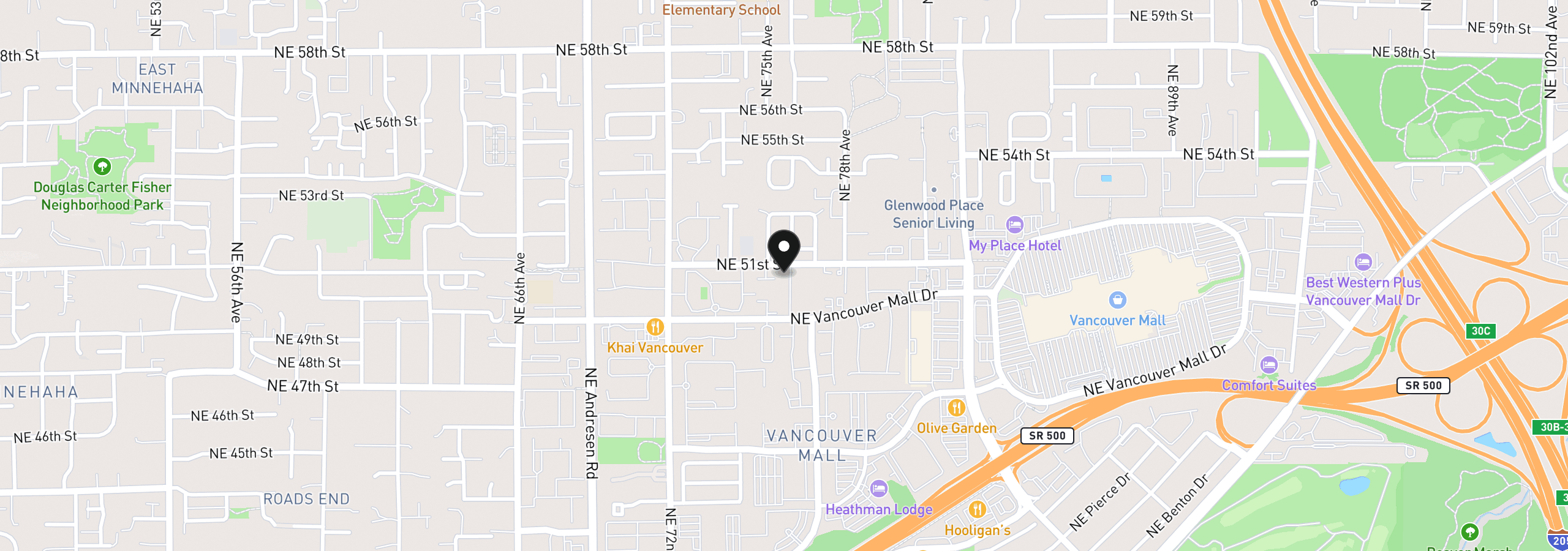 Map showing the location of 7519 NE 51st St, Vancouver, Wa 98662