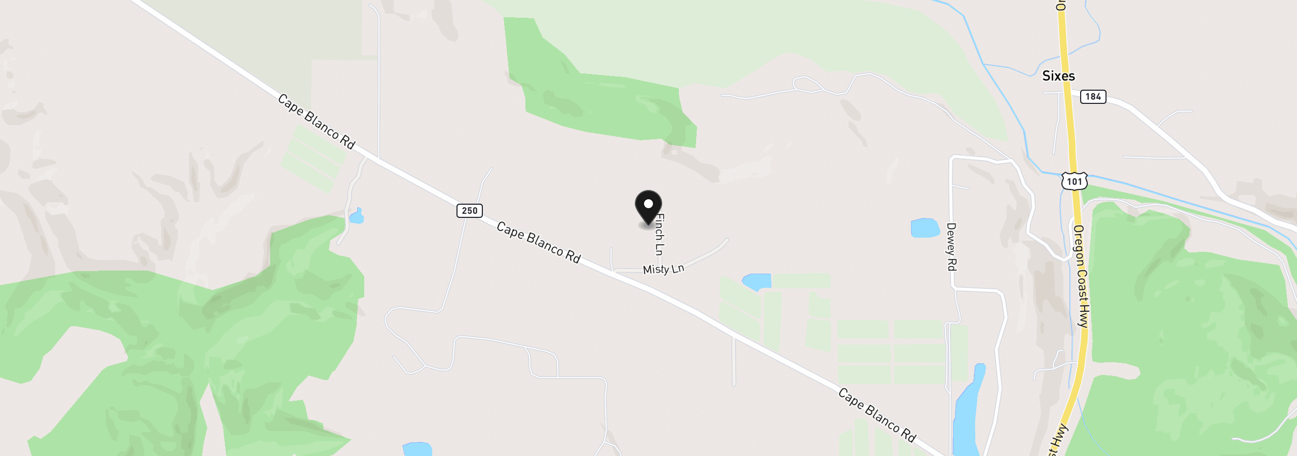 Map showing the location of 44440 Finch Ln, Sixes, OR 97476
