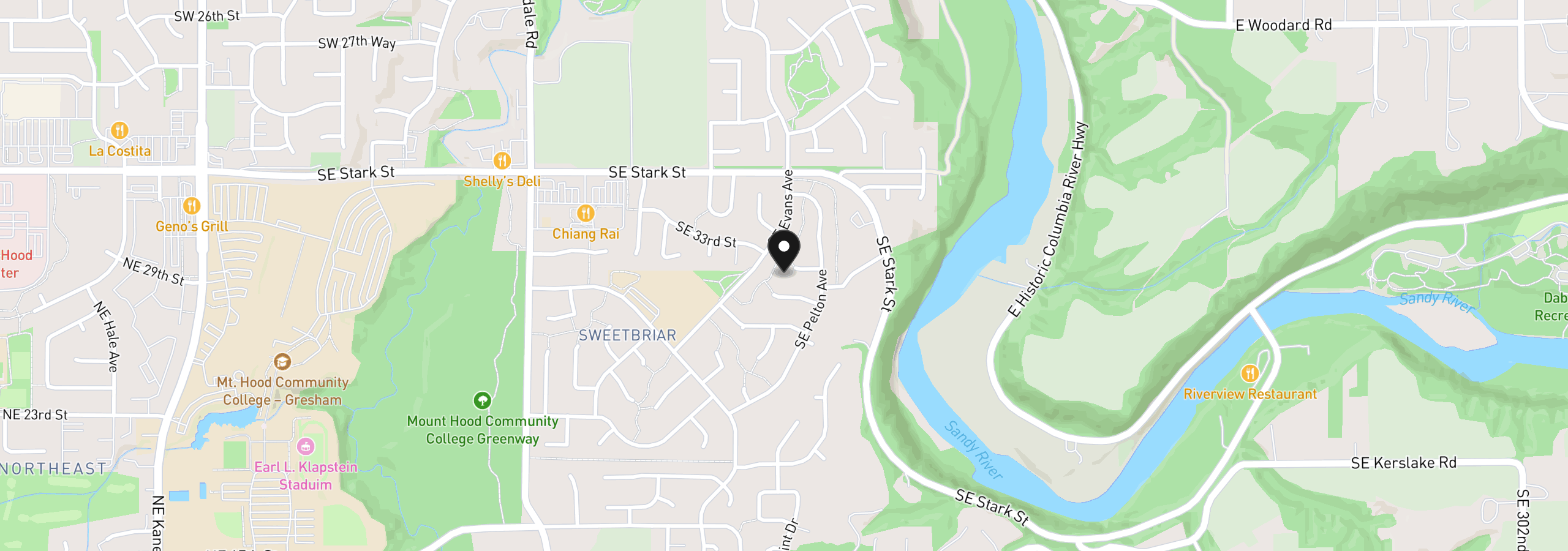 Map showing the location of 1150 SE 34th Cir, Troutdale, OR 97060