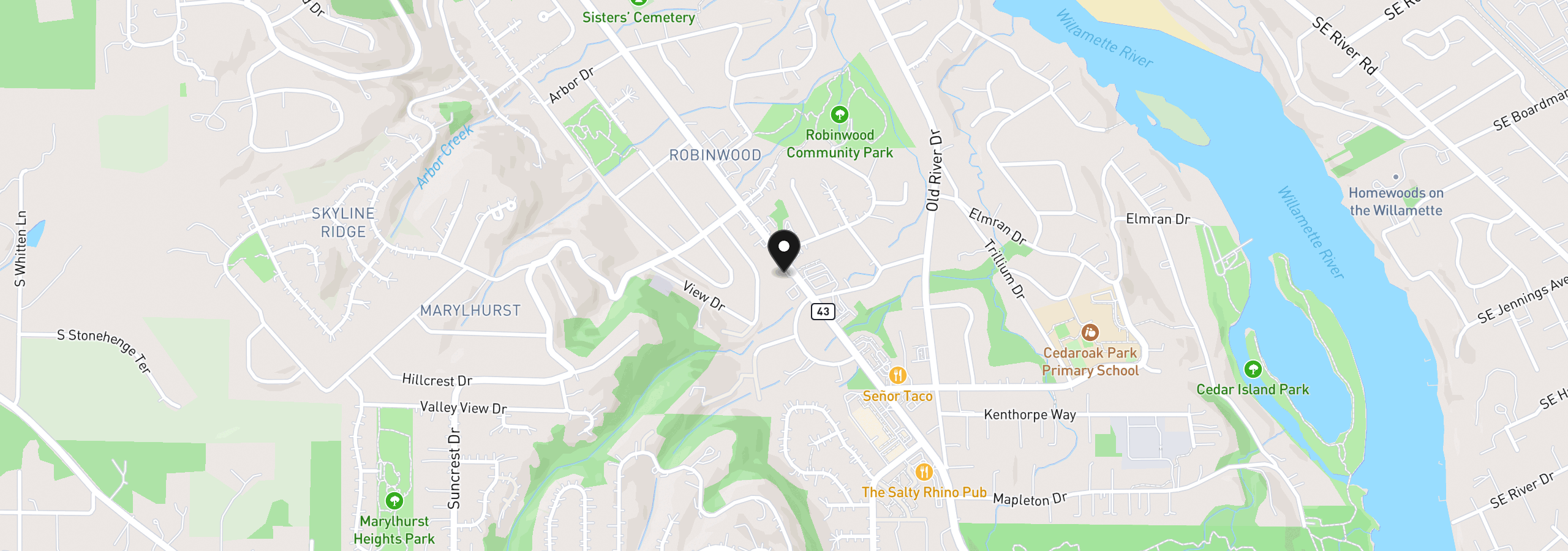 Map showing the location of 18711 Willamette Dr, West Linn, OR 97068