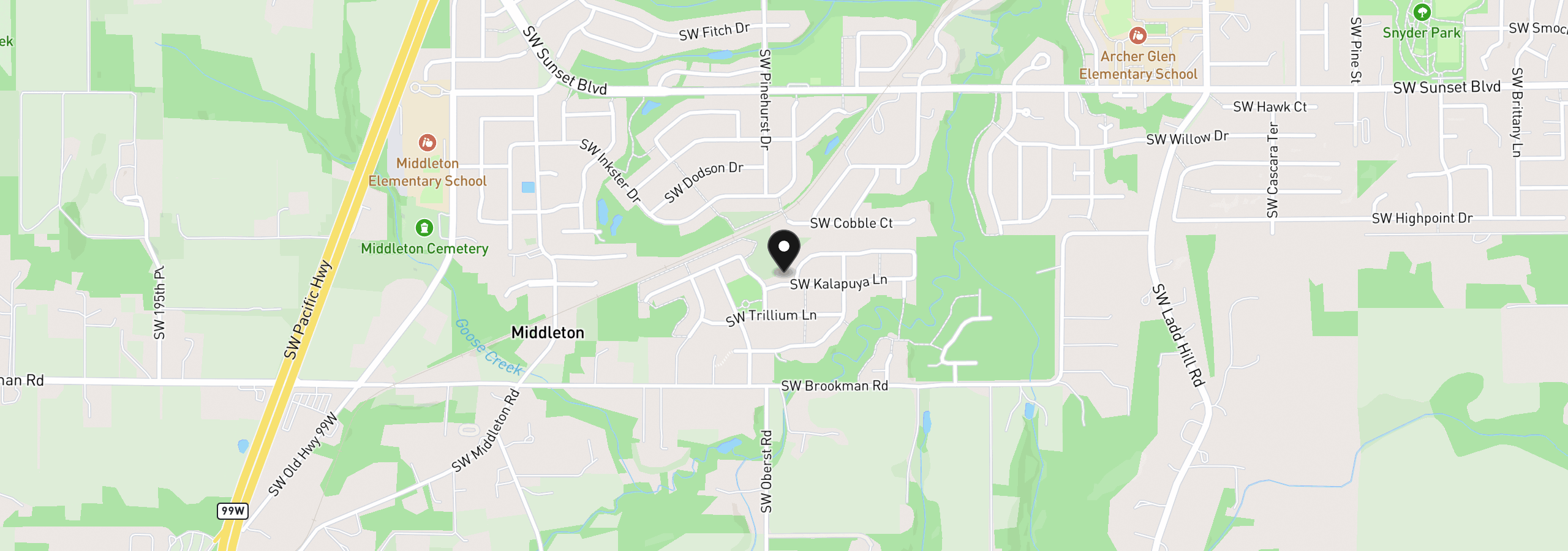 Map showing the location of 17459 SW Kalapuya Ln, Sherwood, OR 97140