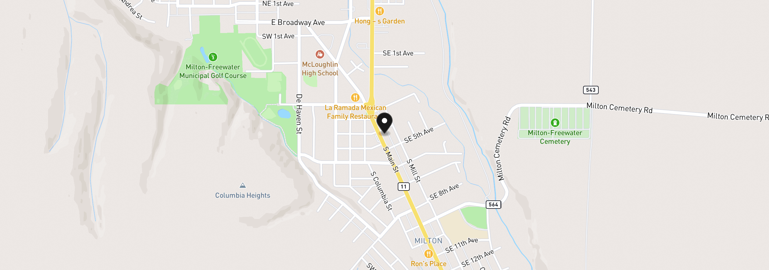 Map showing the location of 405 S Main St, Milton-Freewater, OR 97862