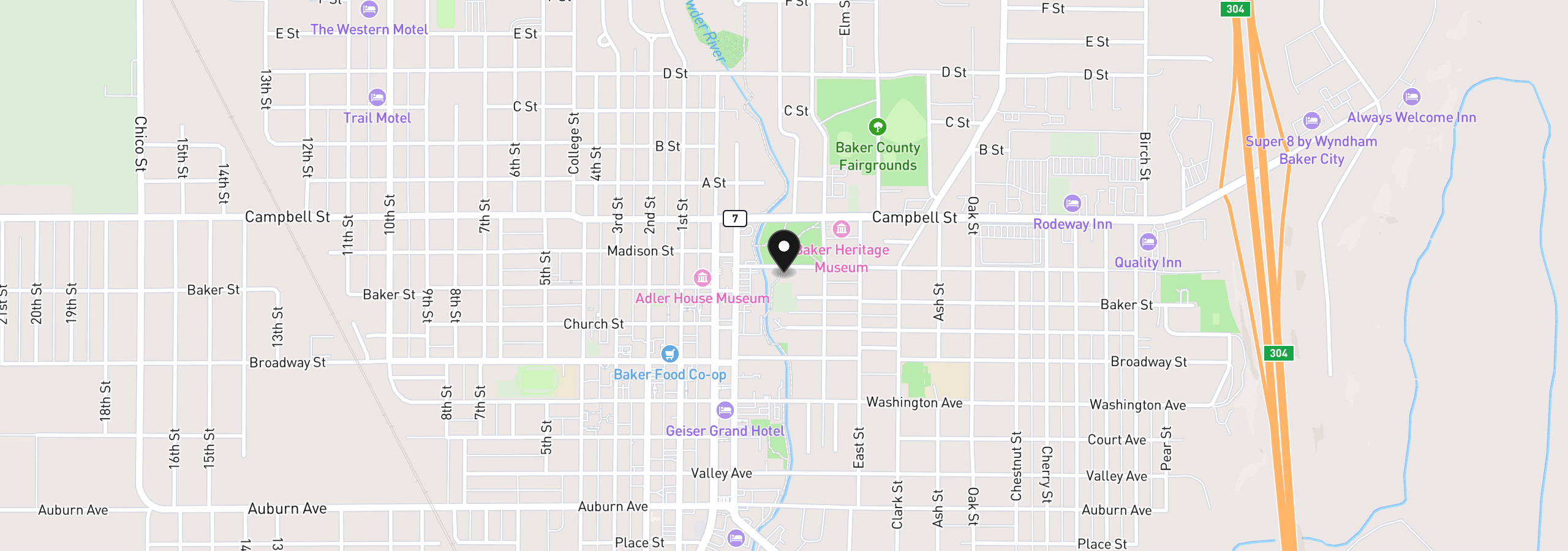 Map showing the location of 1739 Madison St, Baker City, OR 97814